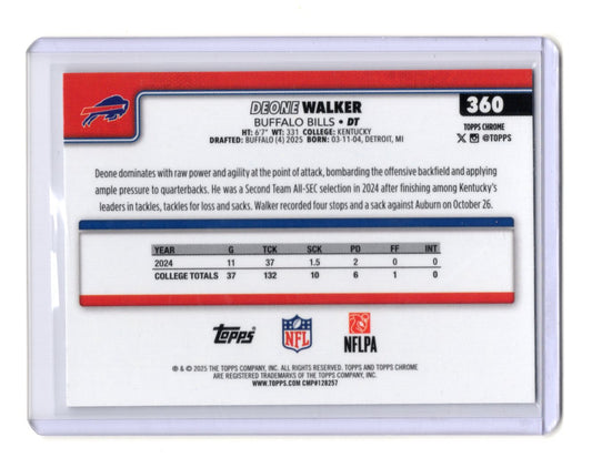2025 Topps Chrome Deone Walker Card X-Fractor RC Buffalo Bills #360