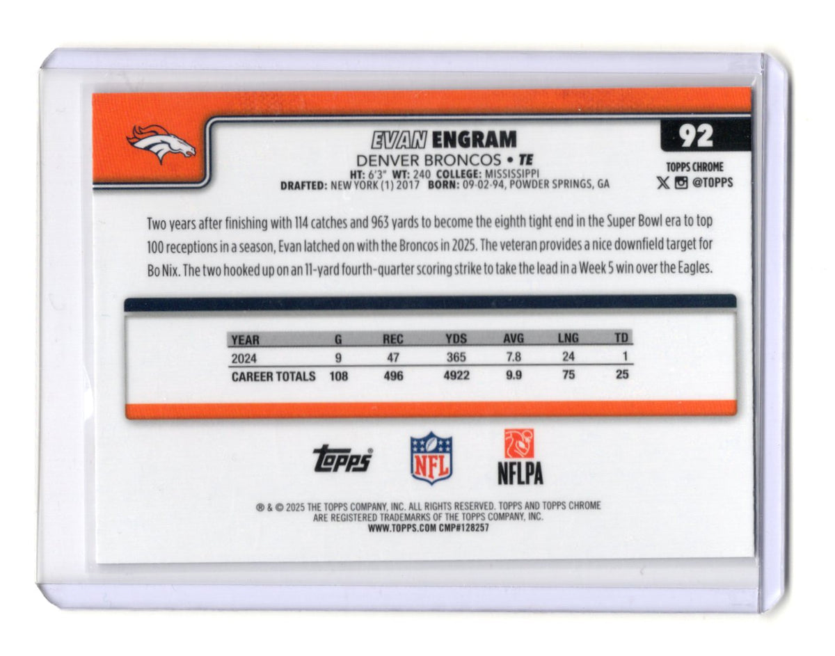 2025 Topps Chrome Evan Engram Card X-Fractor Denver Broncos #92