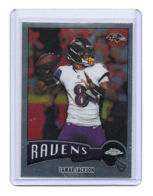 2025 Topps Chrome Lamar Jackson Card 1975 Topps Baltimore Ravens #1975-3