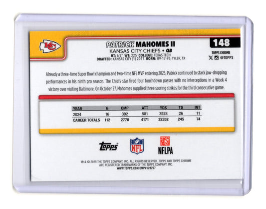 2025 Topps Chrome Patrick Mahomes II Card Kansas City Chiefs #148