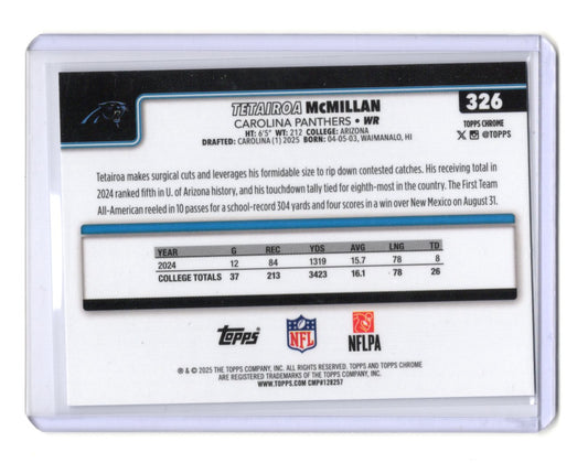2025 Topps Chrome Tetairoa McMillan Card RC Carolina Panthers #326