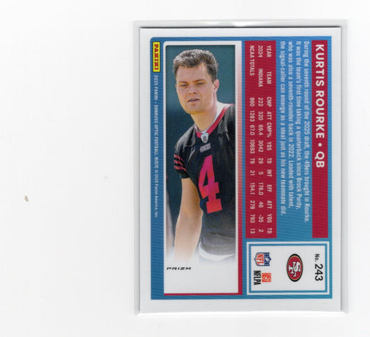 2025 Donruss Optic Kurtis Rourke Card Blue Hyper RC San Francisco 49ers #243