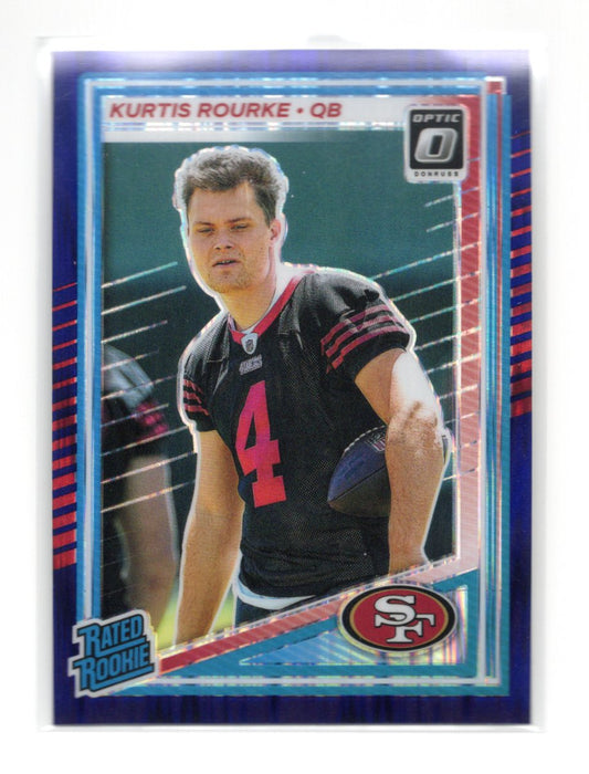 2025 Donruss Optic Kurtis Rourke Card Blue Hyper RC San Francisco 49ers #243