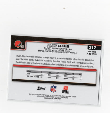 2025 Topps Chrome Dillon Gabriel Card RC Cleveland Browns #317