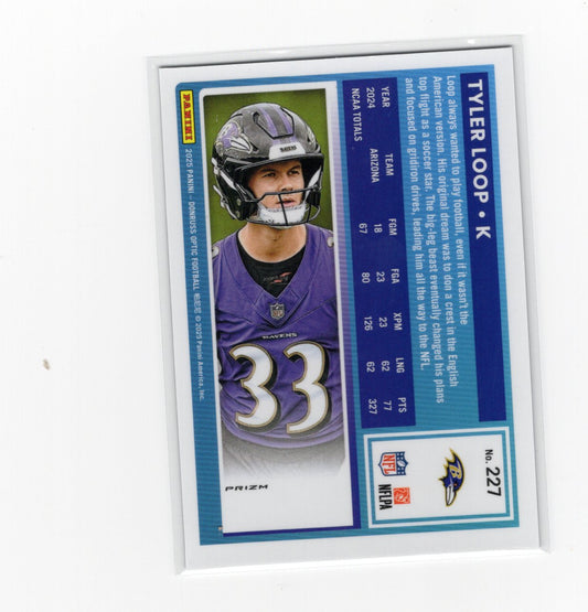 2025 Donruss Optic Tyler Loop Card Blue Hyper RC Baltimore Ravens #227