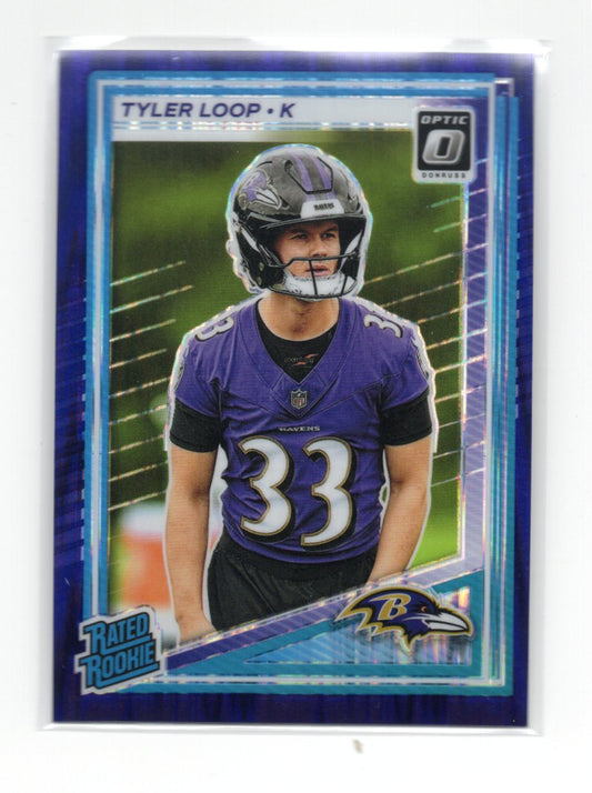 2025 Donruss Optic Tyler Loop Card Blue Hyper RC Baltimore Ravens #227