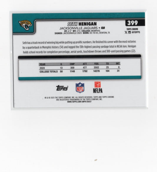 2025 Topps Chrome Seth Henigan Card RC Jacksonville Jaguars #399