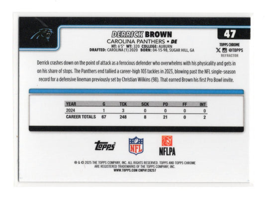 2025 Topps Chrome Derrick Brown Card Refractor Carolina Panthers #47