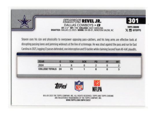 2025 Topps Chrome Shavon Revel Jr. Card Football Leather Refractor Cowboys