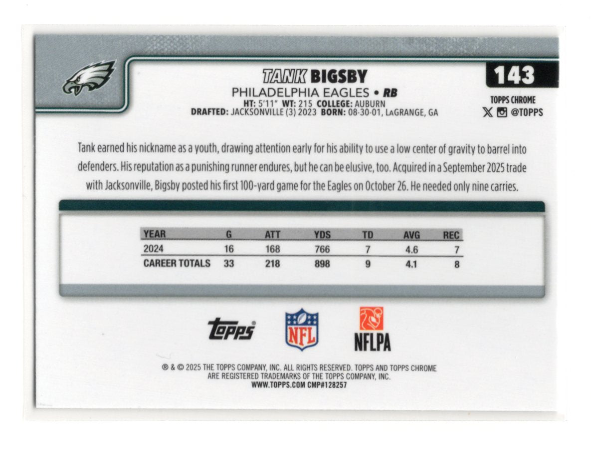 2025 Topps Chrome Tank Bigsby Card Ray Wave Refractor  Eagles #143