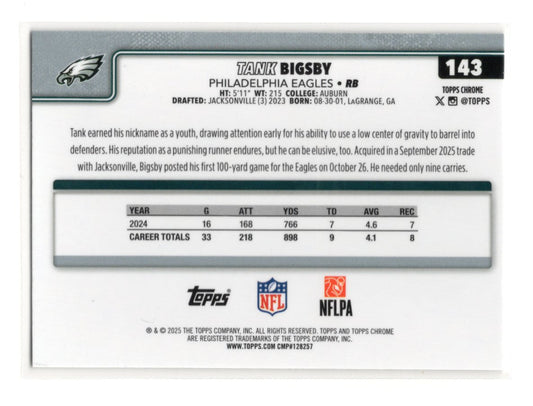2025 Topps Chrome Tank Bigsby Card Ray Wave Refractor  Eagles #143
