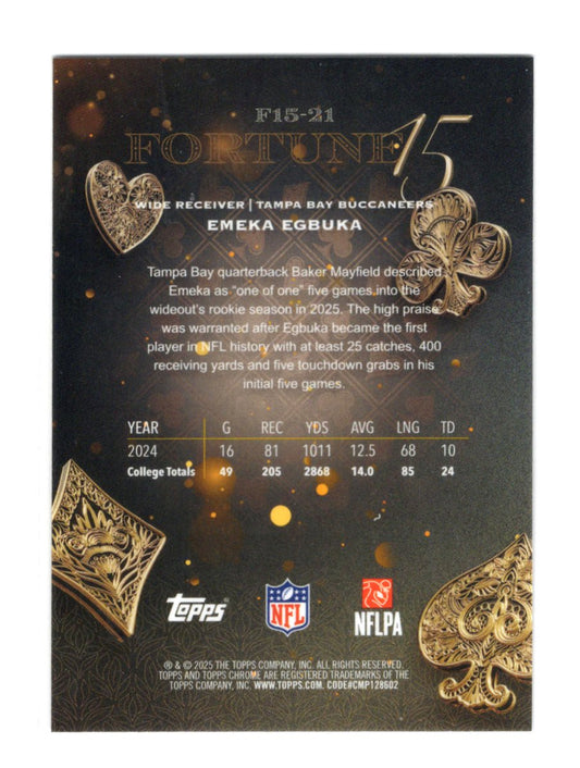 2025 Topps Chrome Emeka Egbuka Card Fortune 15 Tampa Bay Buccaneers #F15-21