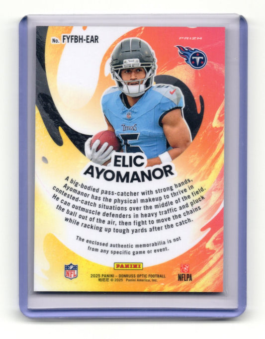 2025 Donruss Optic Elic Ayomanor Card First Year Fresh Blue Hyper MEM  Titans