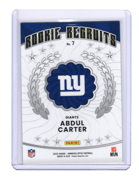2025 Donruss Optic Abdul Carter Card Rookie Recruits New York Giants #7