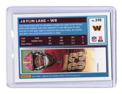 2025 Donruss Optic Jaylin Lane Card Green Hyper RC Washington Commanders #249
