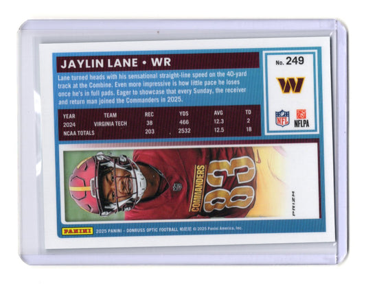 2025 Donruss Optic Jaylin Lane Card Green Hyper RC Washington Commanders #249