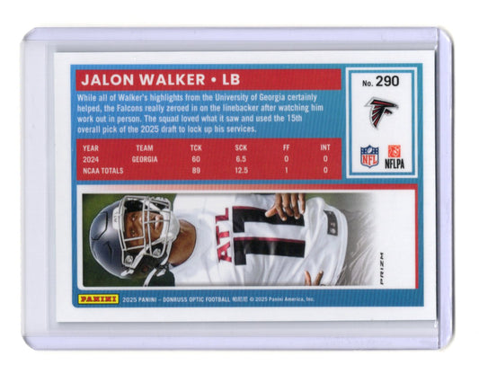 2025 Donruss Optic Jalon Walker Card Green Hyper RC Atlanta Falcons #290