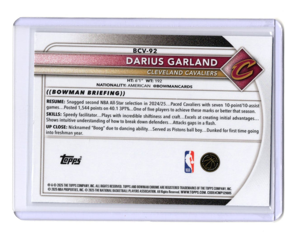 2025-26 Bowman Darius Garland Card Chrome Mojo Refractor Cavaliers #BCV-92