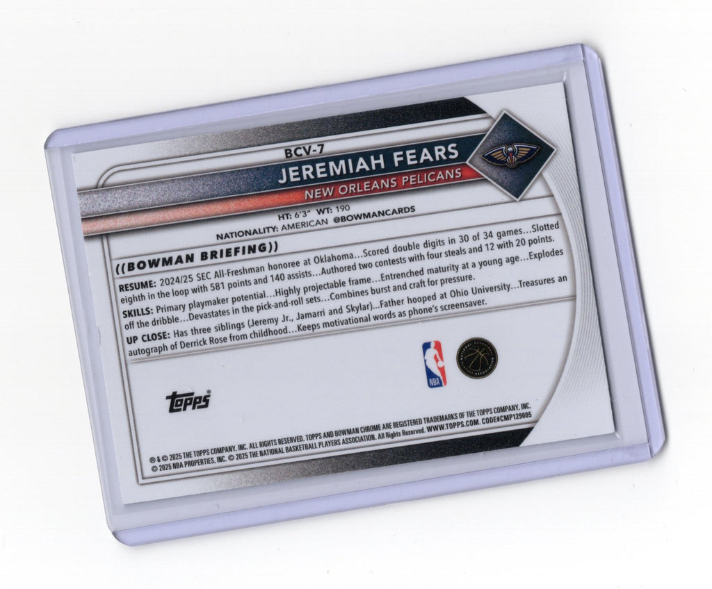 2025-26 Bowman Jeremiah Fears Card Chrome Mojo Refractor  Pelicans #BCV-7