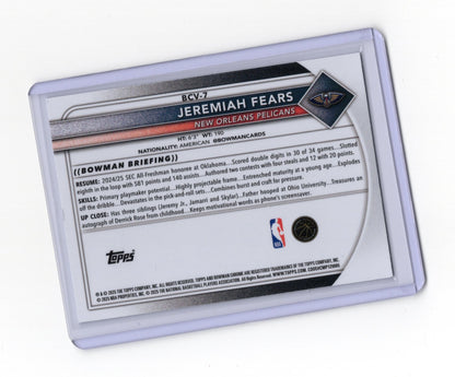 2025-26 Bowman Jeremiah Fears Card Chrome Mojo Refractor  Pelicans #BCV-7