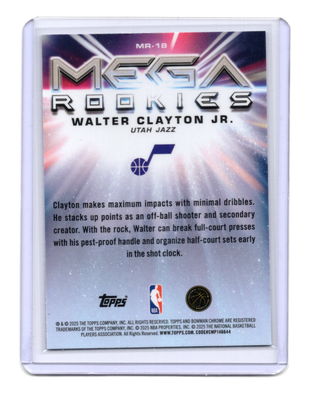 2025-26 Bowman Walter Clayton Jr. Card Mega Prospects Mojo Refractor Jazz