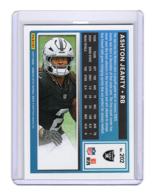 2025 Donruss Optic Ashton Jeanty Card RC Las Vegas Raiders #202