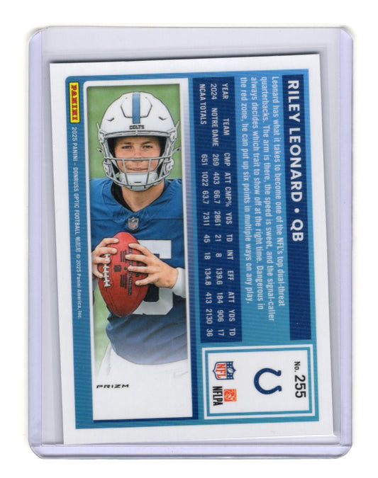 2025 Donruss Optic Riley Leonard Card Blue Scope RC Indianapolis Colts #255