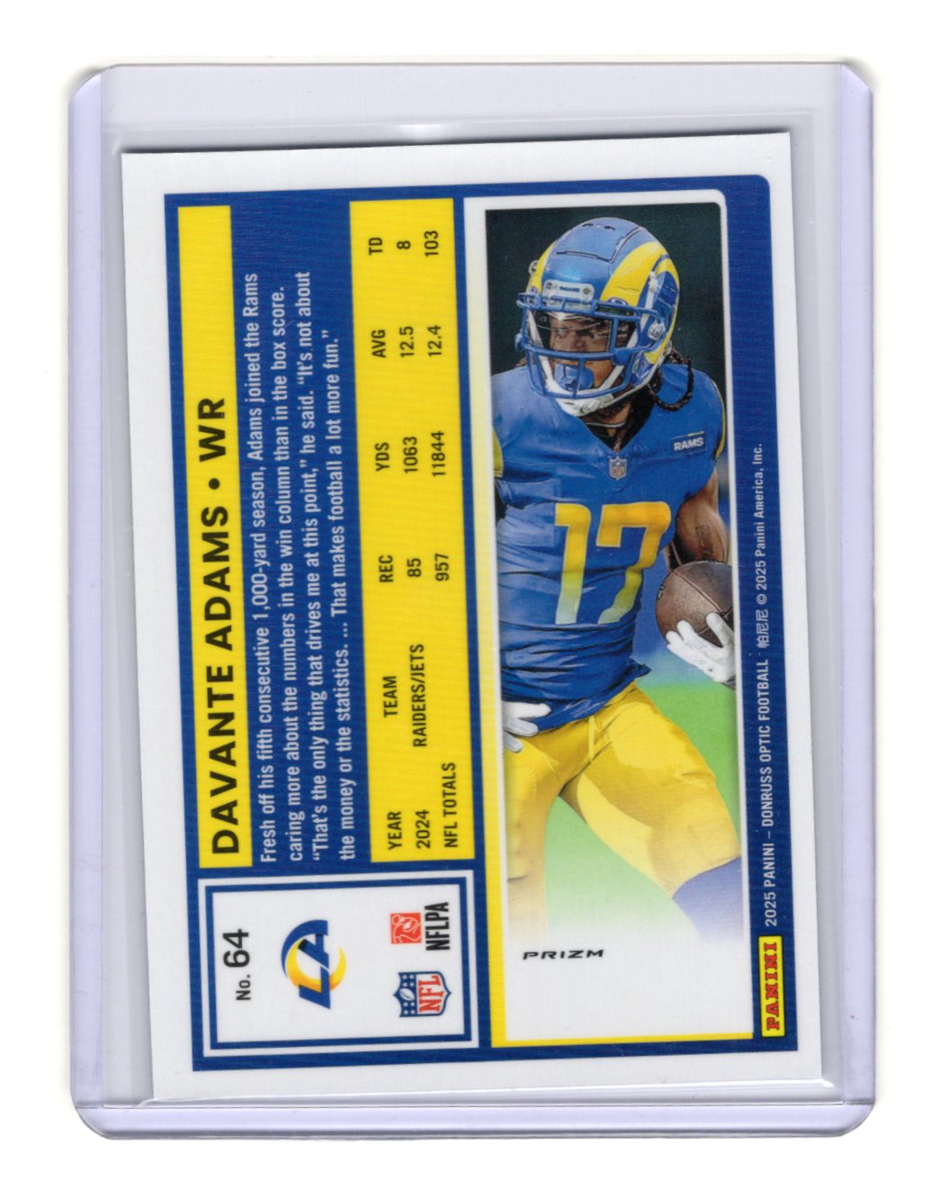 2025 Donruss Davante Adams Card Los Angeles Rams #64 Prizm