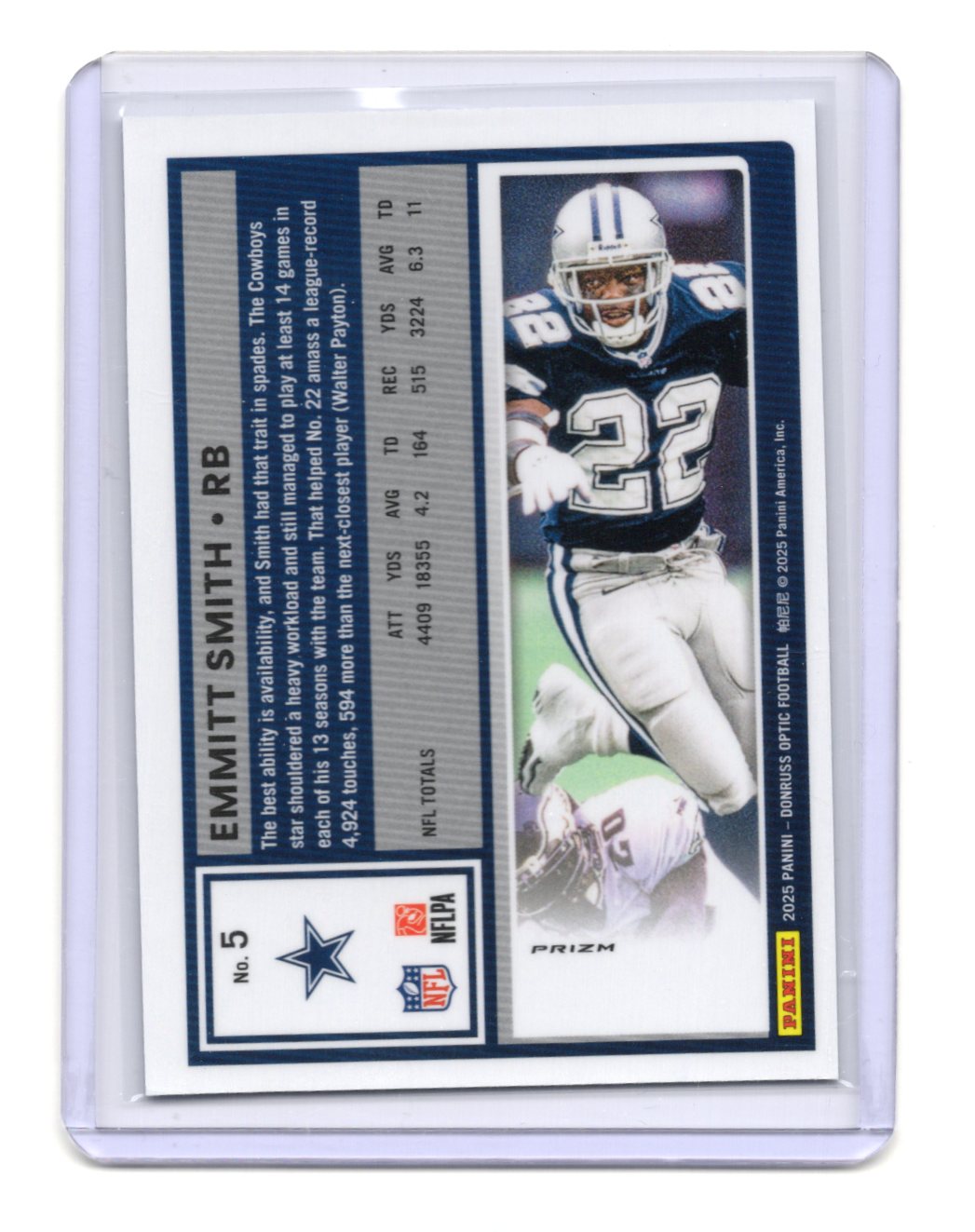 2025 Donruss Optic Emmitt Smith Card Holo Dallas Cowboys #5
