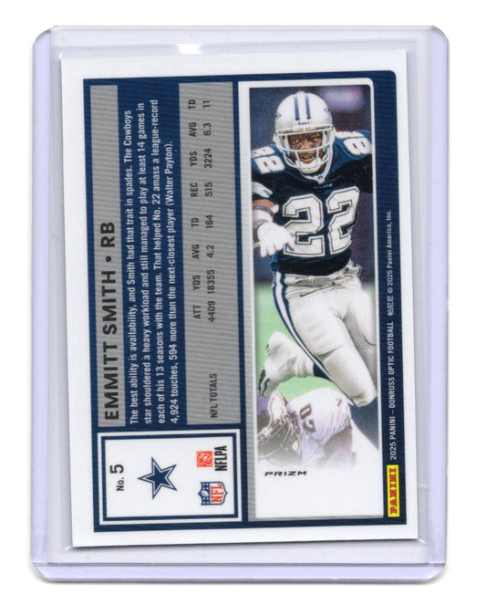 2025 Donruss Optic Emmitt Smith Card Holo Dallas Cowboys #5