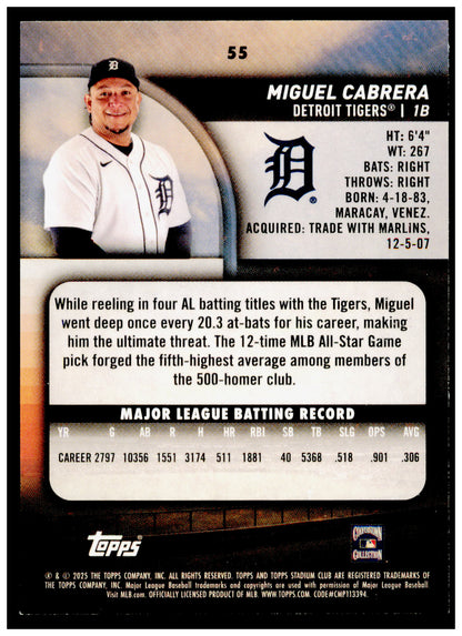 2025 Stadium Club Miguel Cabrera Card Detroit Tigers #55