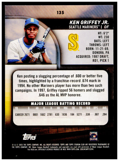 2025 Stadium Club Ken Griffey Jr. Card Seattle Mariners #135