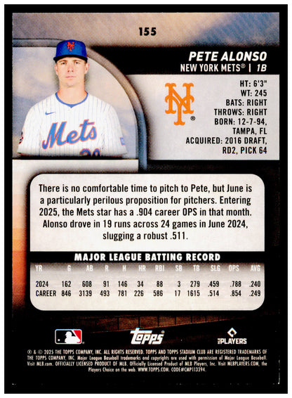 2025 Stadium Club Pete Alonso Card New York Mets #155