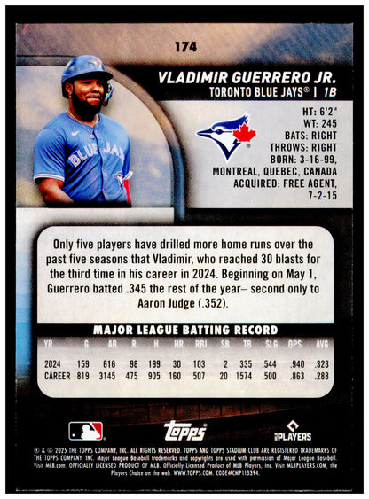 2025 Stadium Club Vladimir Guerrero Jr. Card Toronto Blue Jays #174