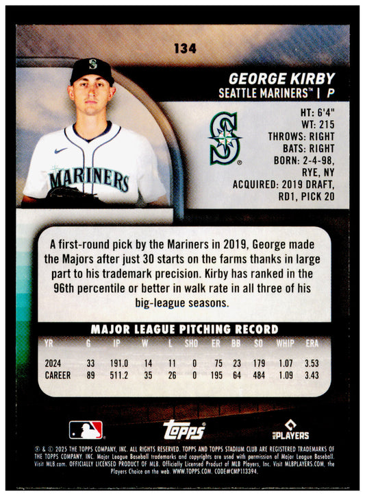 2025 Stadium Club George Kirby Card Seattle Mariners #134