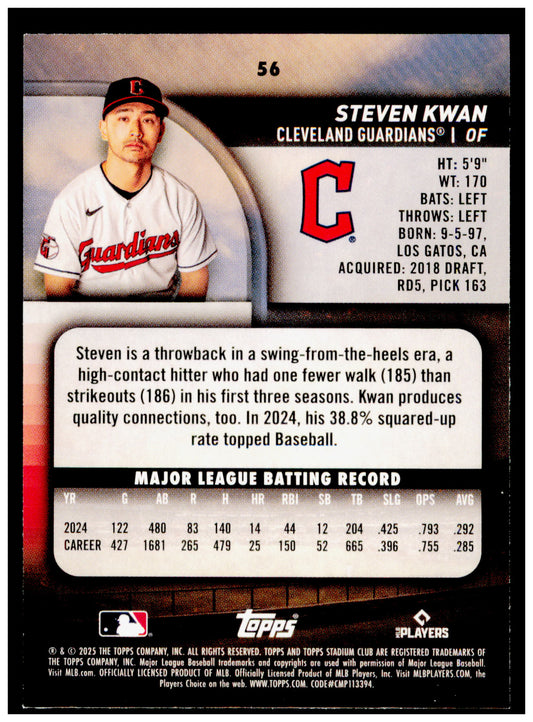 2025 Stadium Club Steven Kwan Card Members Only Cleveland Guardians #56