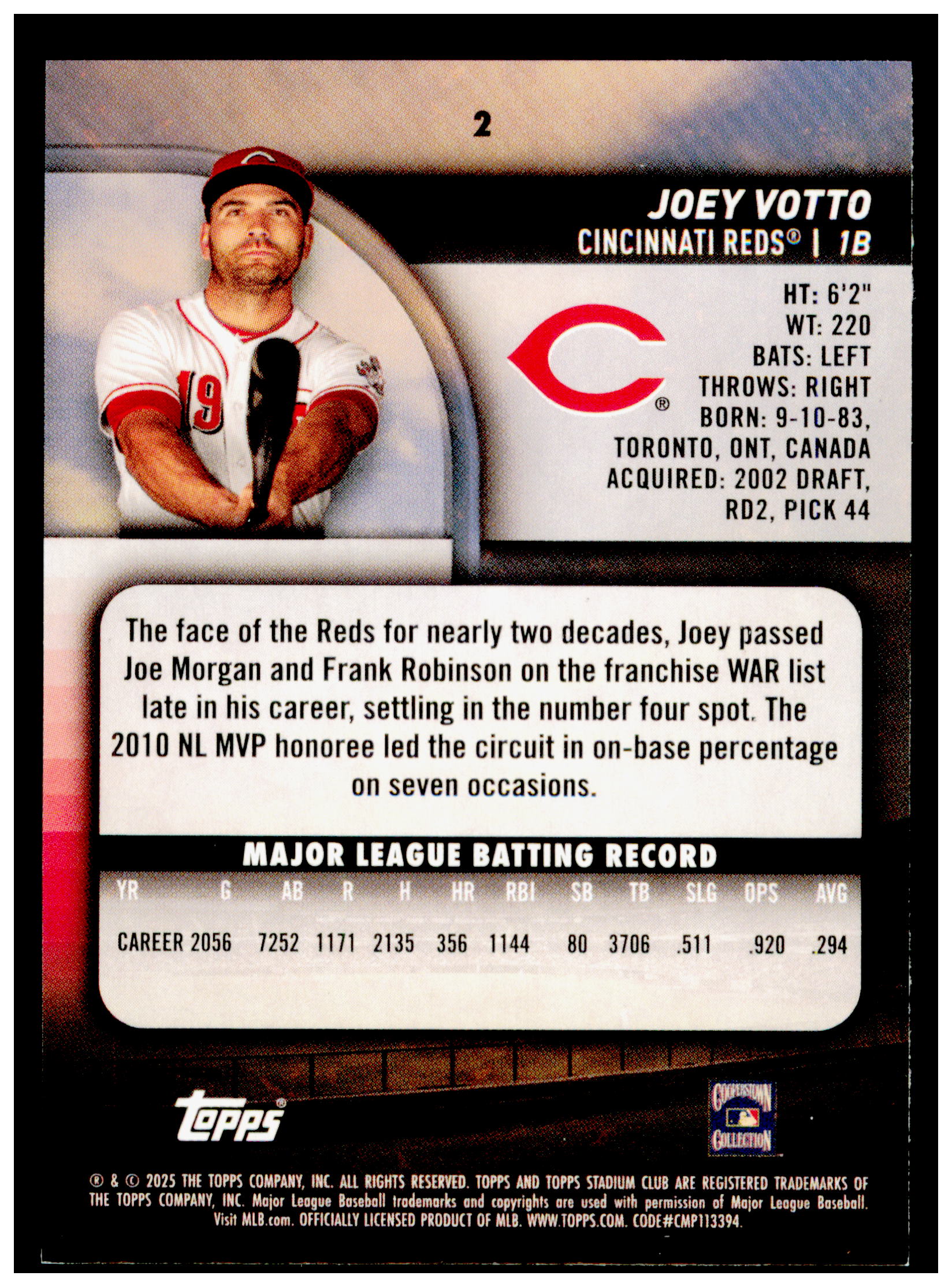 2025 Stadium Club Joey Votto Card Cincinnati Reds #2