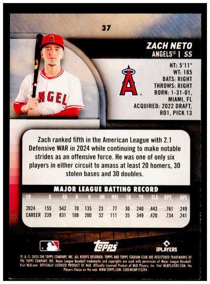 2025 Stadium Club Zach Neto Card Los Angeles Angels #37