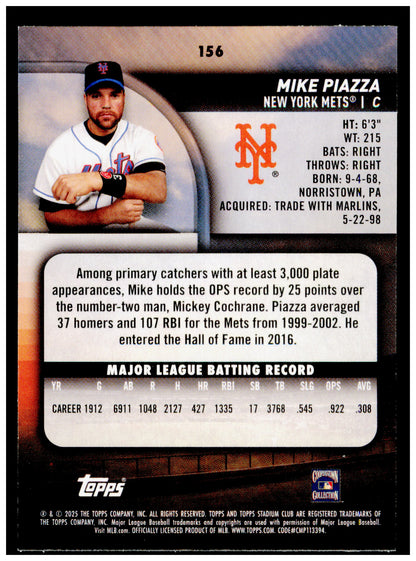 2021 Stadium Club Mike Piazza Card Red Foil New York Mets #154
