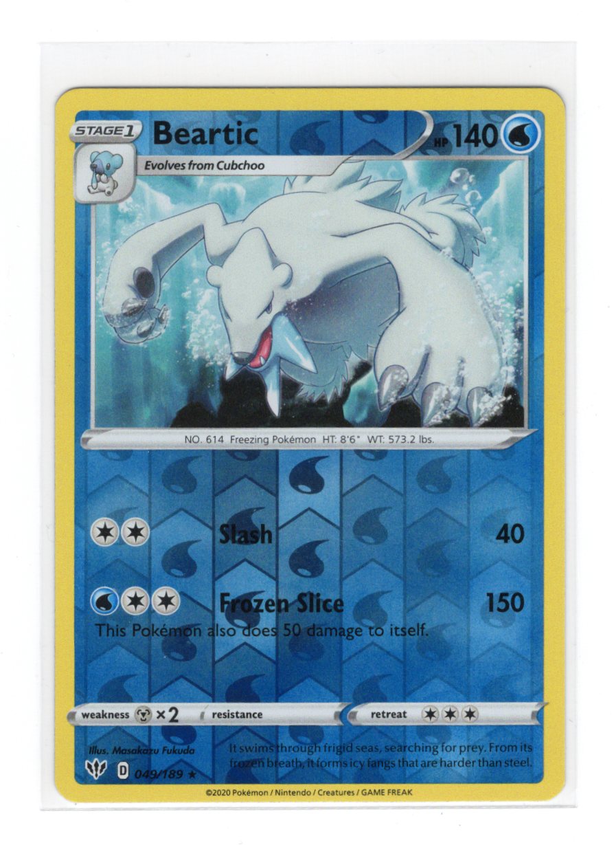 2020 Pokemon Sword & Shield Base Reverse Holo Beartic #049/189 Rare TCG DGP