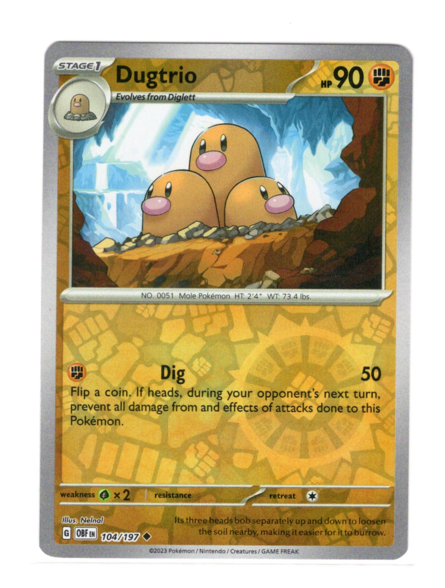 Dugtrio 104/197 Reverse Holo Pokemon Obsidian Flames OBF 2023