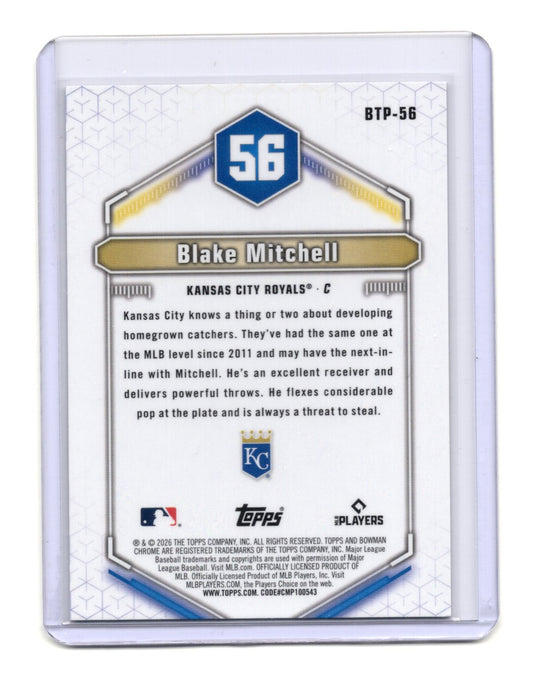 2026 Bowman Blake Mitchell Card Bowman Scouts' Top 100  Royals #BTP-56