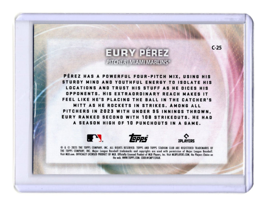 2025 Stadium Club Eury Pérez Card Concentration Miami Marlins #C-25