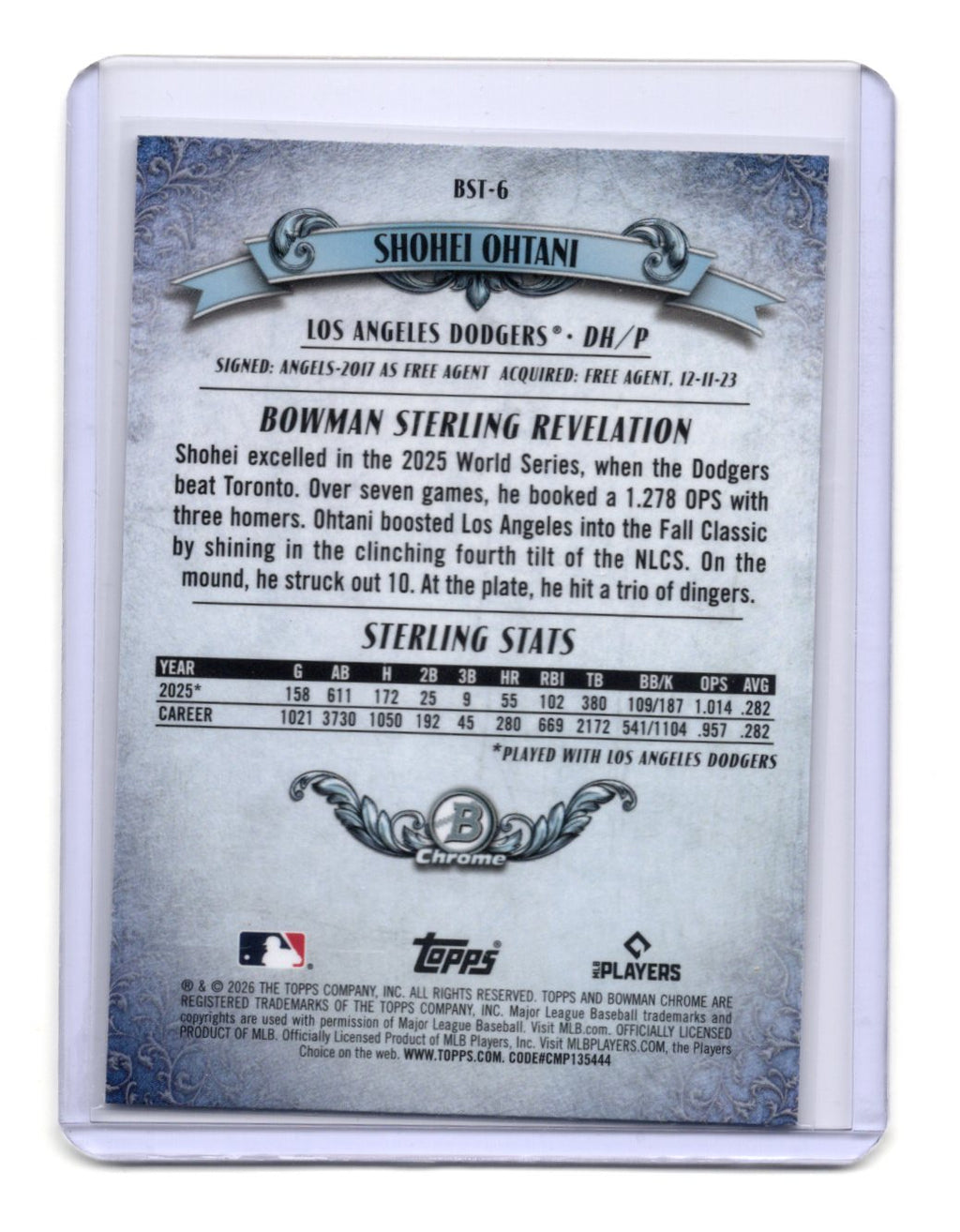 2026 Bowman Shohei Ohtani Card Bowman Sterling Los Angeles Dodgers #BST-6
