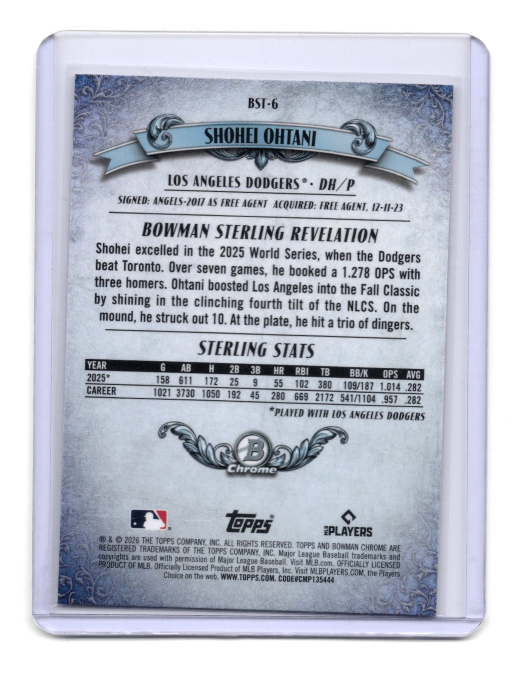 2026 Bowman Shohei Ohtani Card Bowman Sterling Los Angeles Dodgers #BST-6