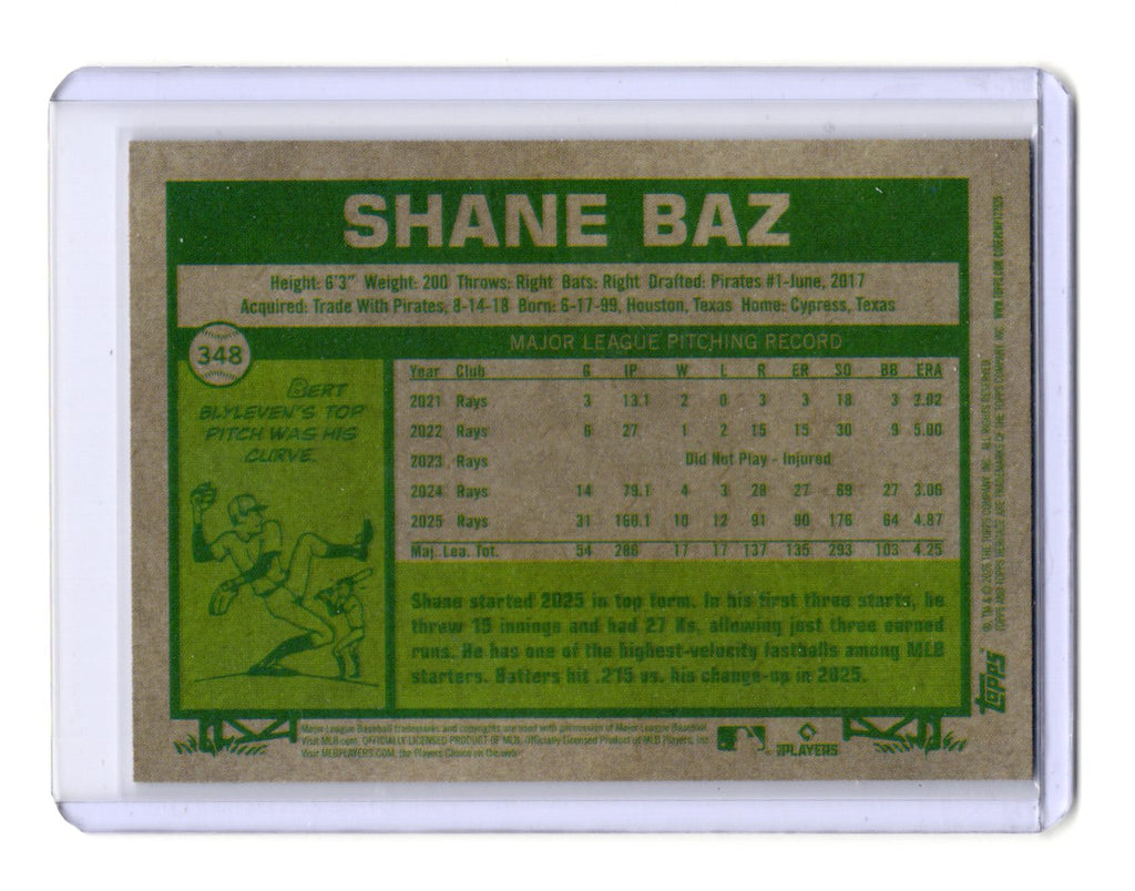 2026 Topps Heritage Shane Baz Card Glossy Tampa Bay Rays #348