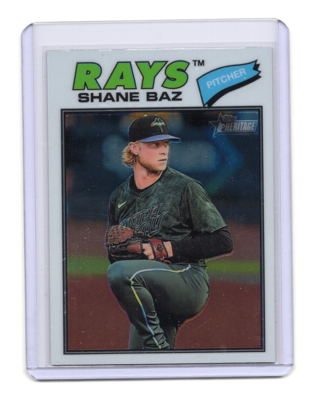 2026 Topps Heritage Shane Baz Card Glossy Tampa Bay Rays #348