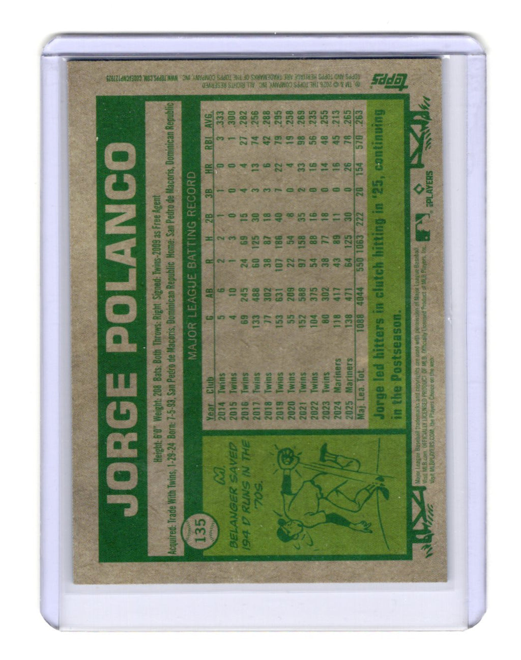 2026 Topps Heritage Jorge Polanco Card Chrome Light Blue Sparkle  Seattle