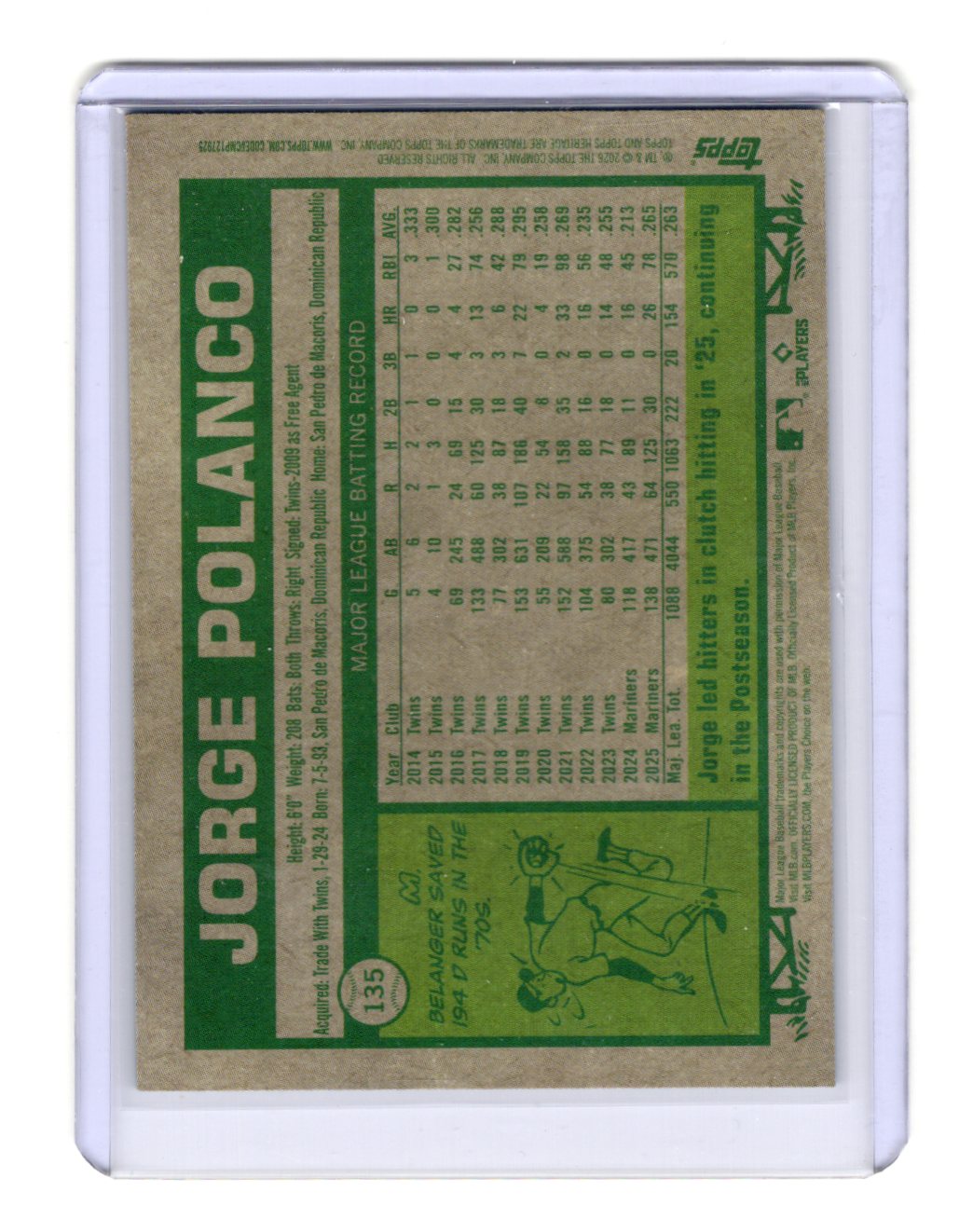 2026 Topps Heritage Jorge Polanco Card Chrome Light Blue Sparkle  Seattle
