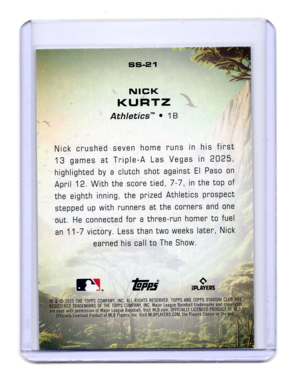 2025 Stadium Club Nick Kurtz Card Savage Sluggers Athletics #SS-21